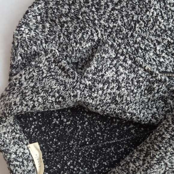 Elodie Asymmetrical Zip Tweed Look Collared Moto Jacket MEDIUM Black White - Picture 12 of 16